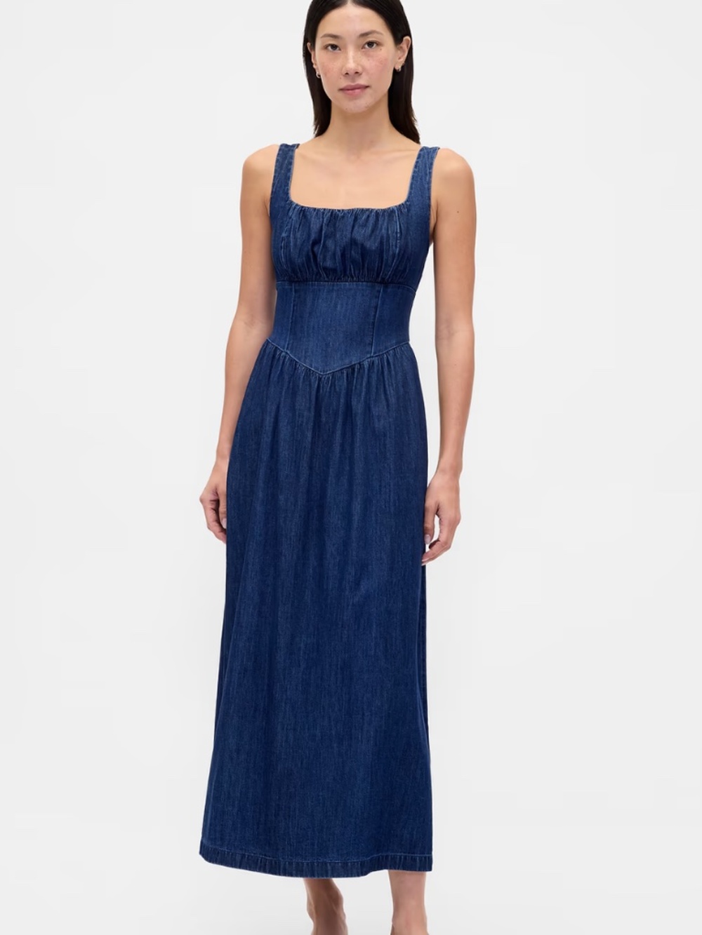 GAP Denim Drop-Waist Corset Midi Dress Large - Picture 2 of 9